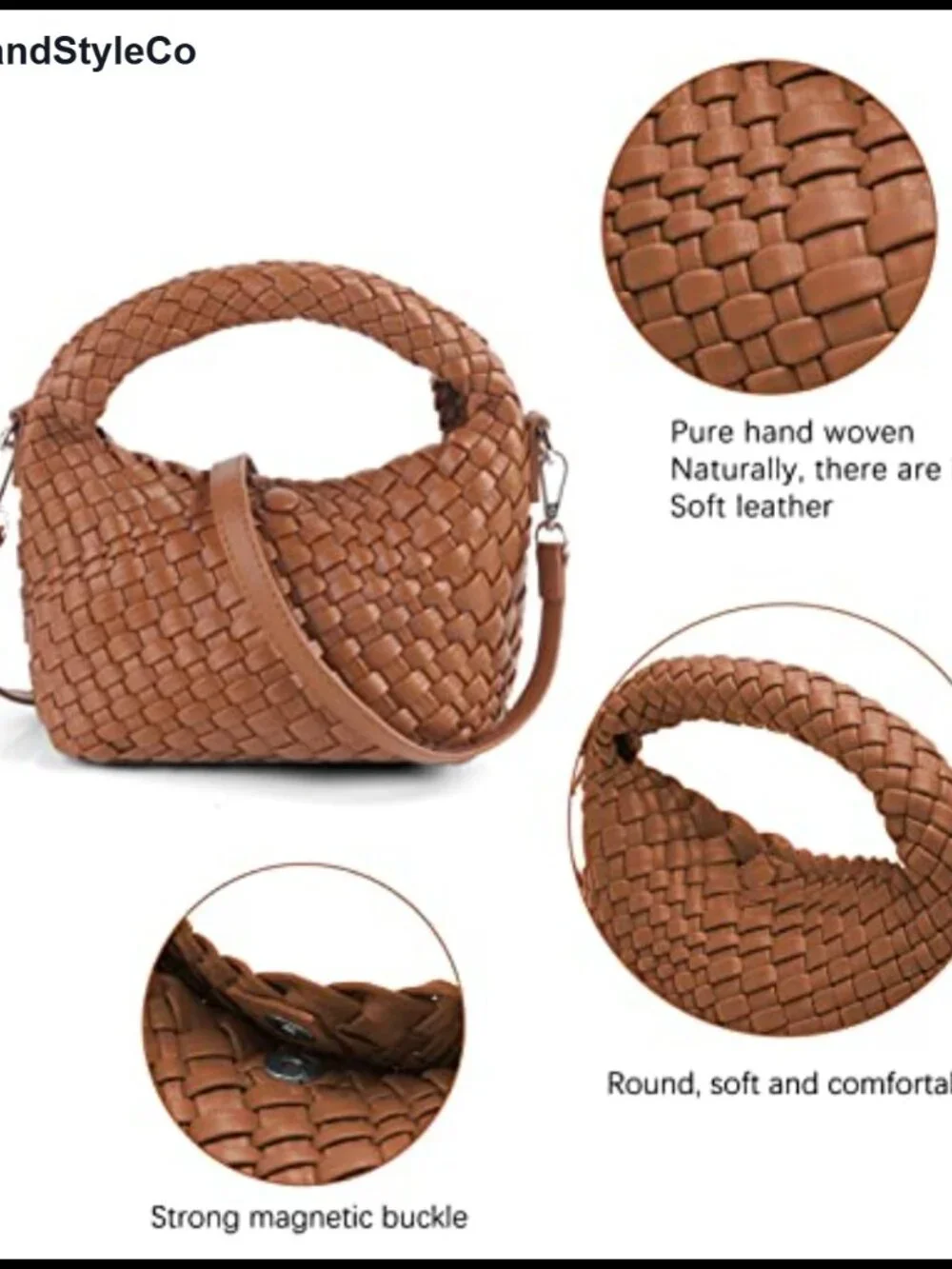 Handwoven Vegan Leather Tote Crossbody Bag with Detachable Strap
